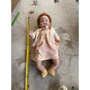 Vintage Baby Doll Pink Dress Crochet Cardigan‎ Yellow Shoes Old Collectible